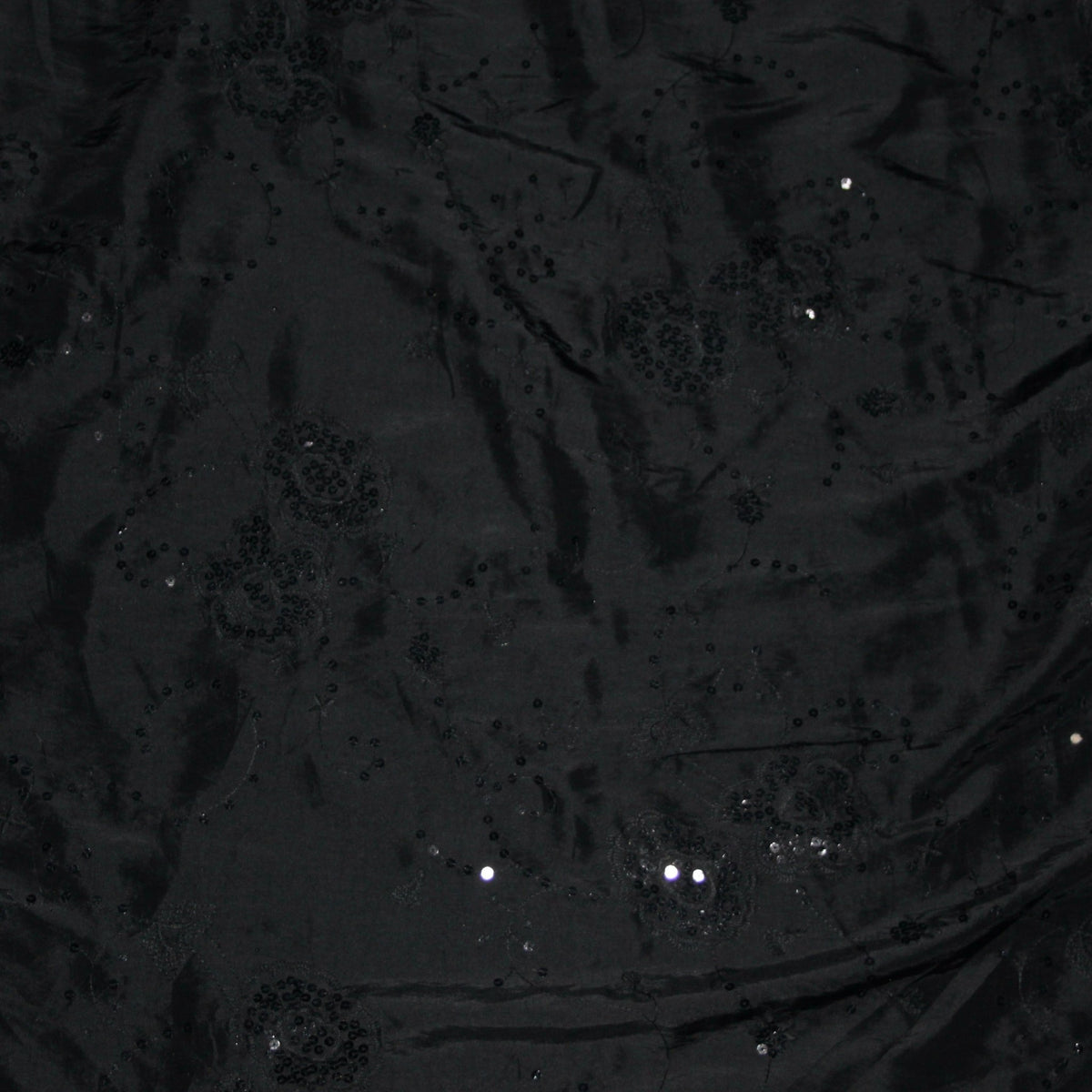 Black Floral Sequin Taffeta Fabric Dress Bridal Abaya Material - Bull Ring Fabrics