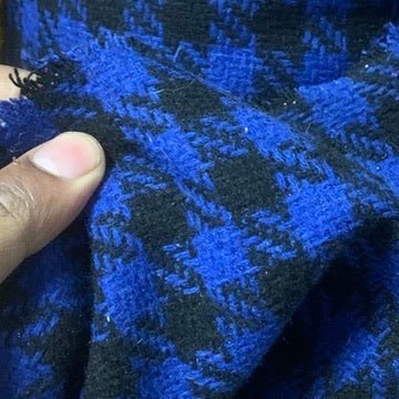 Black Houndstooth Check Tweed Wool Blend Fabric, Blue - Bull Ring Fabrics
