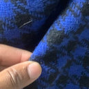Black Houndstooth Check Tweed Wool Blend Fabric, Blue - Bull Ring Fabrics