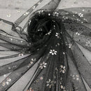 Black Mesh Tulle Net Fabric Metallic Silver Floral Sheer Dress Craft Material - Bull Ring Fabrics