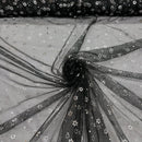 Black Mesh Tulle Net Fabric Metallic Silver Floral Sheer Dress Craft Material - Bull Ring Fabrics