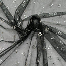 Black Mesh Tulle Net Fabric Metallic Silver Floral Sheer Dress Craft Material - Bull Ring Fabrics