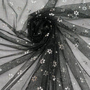 Black Mesh Tulle Net Fabric Metallic Silver Floral Sheer Dress Craft Material - Bull Ring Fabrics