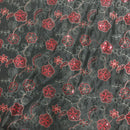 Black Paisley Embroidered Taffeta Fabric Sequins Red Floral Bridal Dress 60" - Bull Ring Fabrics