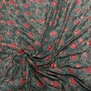 Black Paisley Embroidered Taffeta Fabric Sequins Red Floral Bridal Dress 60" - Bull Ring Fabrics