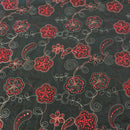 Black Paisley Embroidered Taffeta Fabric Sequins Red Floral Bridal Dress 60" - Bull Ring Fabrics