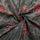 Black Paisley Embroidered Taffeta Fabric Sequins Red Floral Bridal Dress 60" - Bull Ring Fabrics