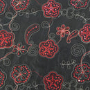 Black Paisley Embroidered Taffeta Fabric Sequins Red Floral Bridal Dress 60" - Bull Ring Fabrics