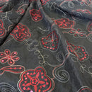 Black Paisley Embroidered Taffeta Fabric Sequins Red Floral Bridal Dress 60" - Bull Ring Fabrics