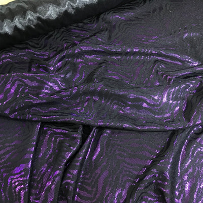Black Purple Metallic Satin Fabric Zebra Print Bonded Dress Material - Bull Ring Fabrics