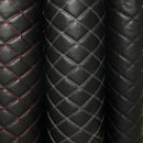 Black Quilted Bentley Double Stitch Leather Car Seats Upholstery Fabric 54" Black - Bull Ring Fabrics
