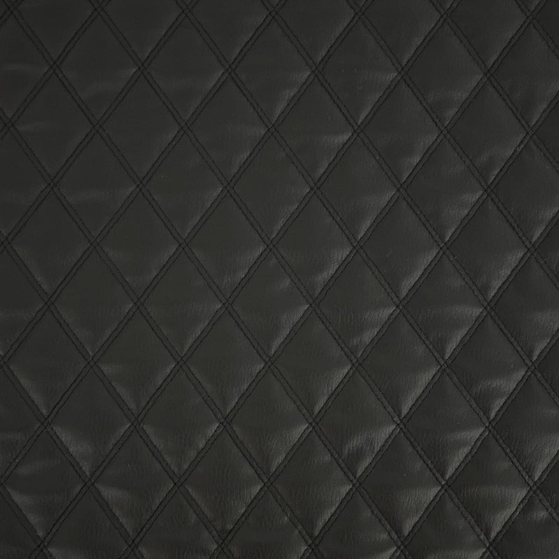 Black Quilted Bentley Double Stitch Leather Car Seats Upholstery Fabric 54" Black - Bull Ring Fabrics