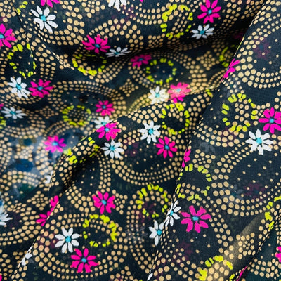 Black Sheer Chiffon Fabric Cerise Floral Paisley Print Dress Scarf Hijab - Bull Ring Fabrics