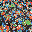 Black Sheer Chiffon Fabric Orange Floral Flowers Print Dress Scarf Hijab - Bull Ring Fabrics