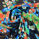 Black Sheer Chiffon Fabric Orange Floral Flowers Print Dress Scarf Hijab - Bull Ring Fabrics