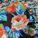 Black Sheer Chiffon Fabric Orange Floral Flowers Print Dress Scarf Hijab - Bull Ring Fabrics