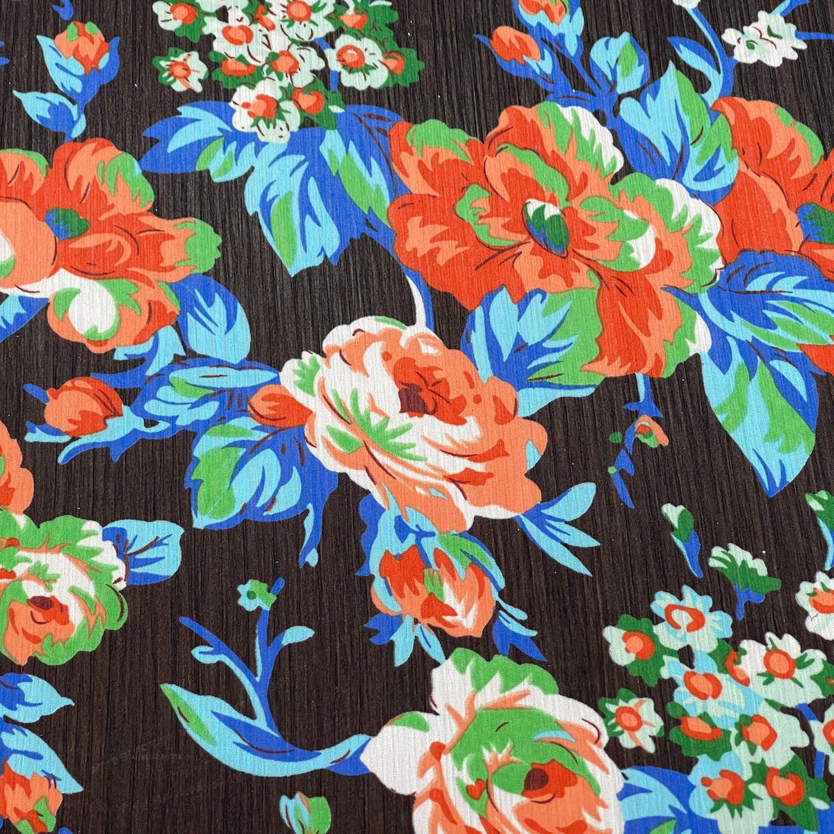 Black Sheer Chiffon Fabric Orange Floral Flowers Print Dress Scarf Hijab - Bull Ring Fabrics