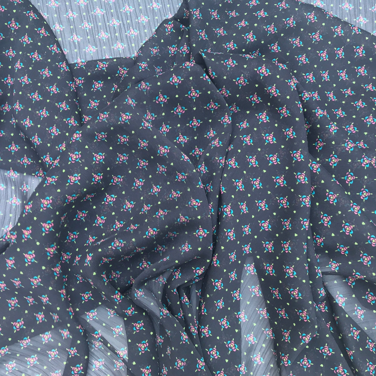 Black Sheer Chiffon Fabric Pink Floral Print Dress Scarf Hijab - Bull Ring Fabrics