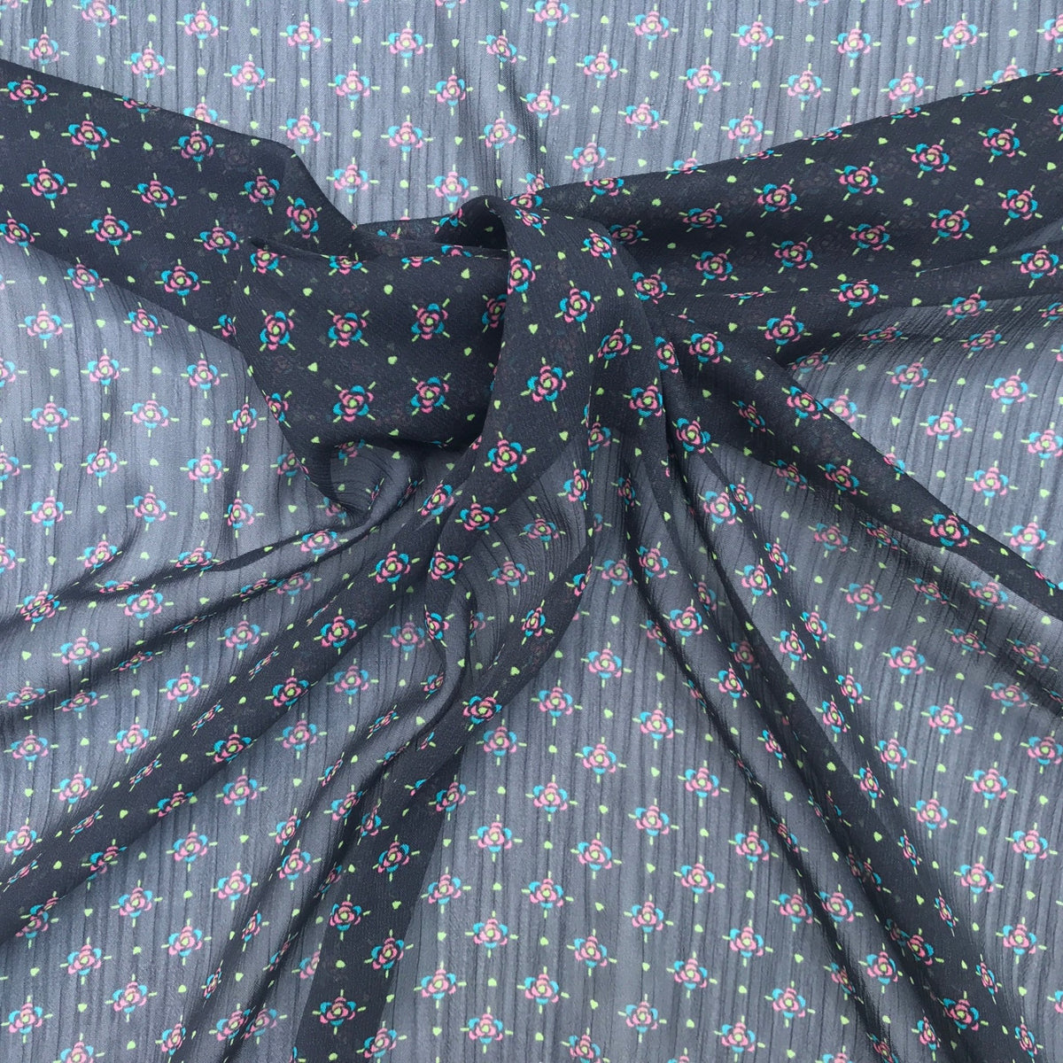 Black Sheer Chiffon Fabric Pink Floral Print Dress Scarf Hijab - Bull Ring Fabrics