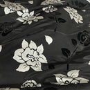 Black Velvet Flock Taffeta Fabric Silver Floral Roses Dress Material 150cm - Bull Ring Fabrics