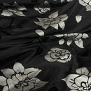 Black Velvet Flock Taffeta Fabric Silver Floral Roses Dress Material 150cm - Bull Ring Fabrics