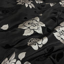 Black Velvet Flock Taffeta Fabric Silver Floral Roses Dress Material 150cm - Bull Ring Fabrics