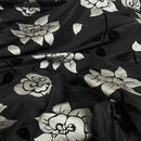 Black Velvet Flock Taffeta Fabric Silver Floral Roses Dress Material 150cm - Bull Ring Fabrics
