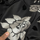 Black Velvet Flock Taffeta Fabric Silver Floral Roses Dress Material 150cm - Bull Ring Fabrics