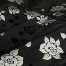 Black Velvet Flock Taffeta Fabric Silver Floral Roses Dress Material 150cm - Bull Ring Fabrics