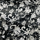Black White Floral Satin Fabric Dress Craft Material 60" - Bull Ring Fabrics