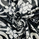 Black White Floral Satin Fabric Dress Craft Material 60" - Bull Ring Fabrics