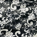 Black White Floral Satin Fabric Dress Craft Material 60" - Bull Ring Fabrics