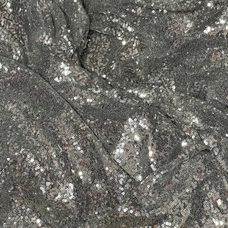 Bling Sequins On Net Fabric Dress Draping 140cm, Grey - Bull Ring Fabrics