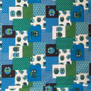 Blue & Green Patchwork Owl Cotton Blend Canvas Fabric – Rustic Woodland Print Upholstery, Craft & Bag Making 54" - Bull Ring Fabrics
