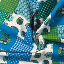 Blue & Green Patchwork Owl Cotton Blend Canvas Fabric – Rustic Woodland Print Upholstery, Craft & Bag Making 54" - Bull Ring Fabrics