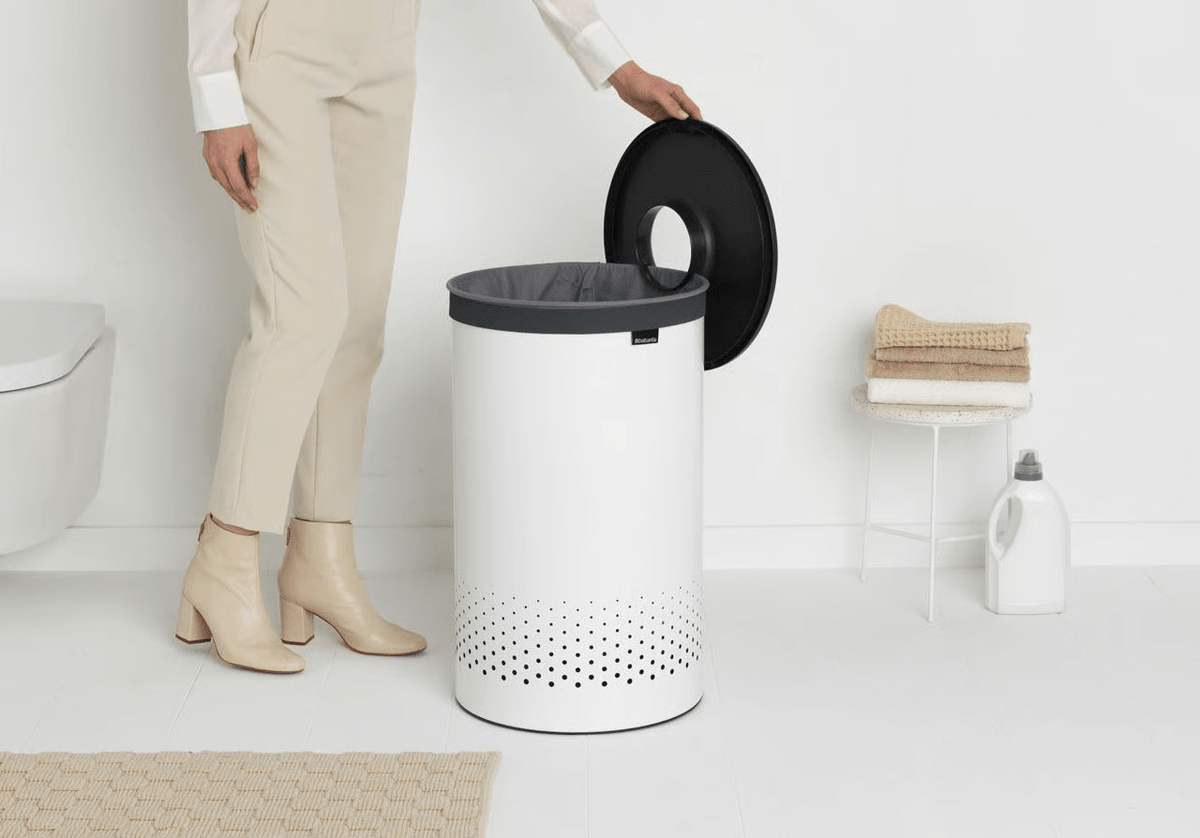 Brabantia 60L Laundry Bin White | Quick-Drop Lid | Removable Cotton Bag - Bull Ring Fabrics