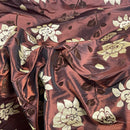 Brown Velvet Flock Taffeta Fabric Gold Floral Roses Dress Material 150cm - Bull Ring Fabrics