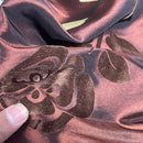 Brown Velvet Flock Taffeta Fabric Gold Floral Roses Dress Material 150cm - Bull Ring Fabrics