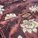 Brown Velvet Flock Taffeta Fabric Gold Floral Roses Dress Material 150cm - Bull Ring Fabrics
