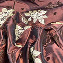 Brown Velvet Flock Taffeta Fabric Gold Floral Roses Dress Material 150cm - Bull Ring Fabrics