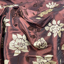 Brown Velvet Flock Taffeta Fabric Gold Floral Roses Dress Material 150cm - Bull Ring Fabrics