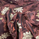 Brown Velvet Flock Taffeta Fabric Gold Floral Roses Dress Material 150cm - Bull Ring Fabrics