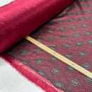 Burgundy Wine Satin Fabric Black Lace Overlay Polka Dot Bonded Dress Material - Bull Ring Fabrics