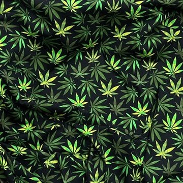 Cannabis Green Leaf Cotton Poplin Fabric Rose & Hubble Craft Material 45" Black - Bull Ring Fabrics