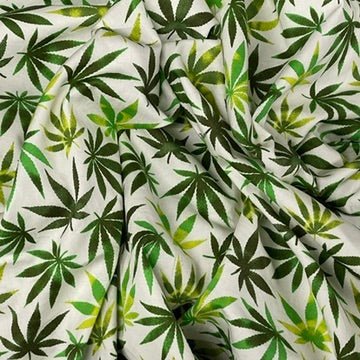 Cannabis Green Leaf Cotton Poplin Fabric Rose & Hubble Craft Material 45" Ivory - Bull Ring Fabrics