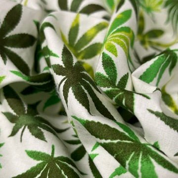 Cannabis Green Leaf Cotton Poplin Fabric Rose & Hubble Craft Material 45" Ivory - Bull Ring Fabrics