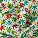 Cannabis Leaf Cotton Poplin Fabric Rasta Colours Rose & Hubble Craft Material 45" Ivory - Bull Ring Fabrics
