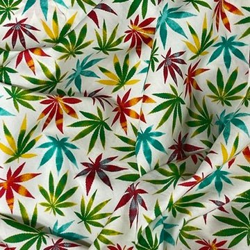 Cannabis Leaf Cotton Poplin Fabric Rasta Colours Rose & Hubble Craft Material 45" Ivory - Bull Ring Fabrics