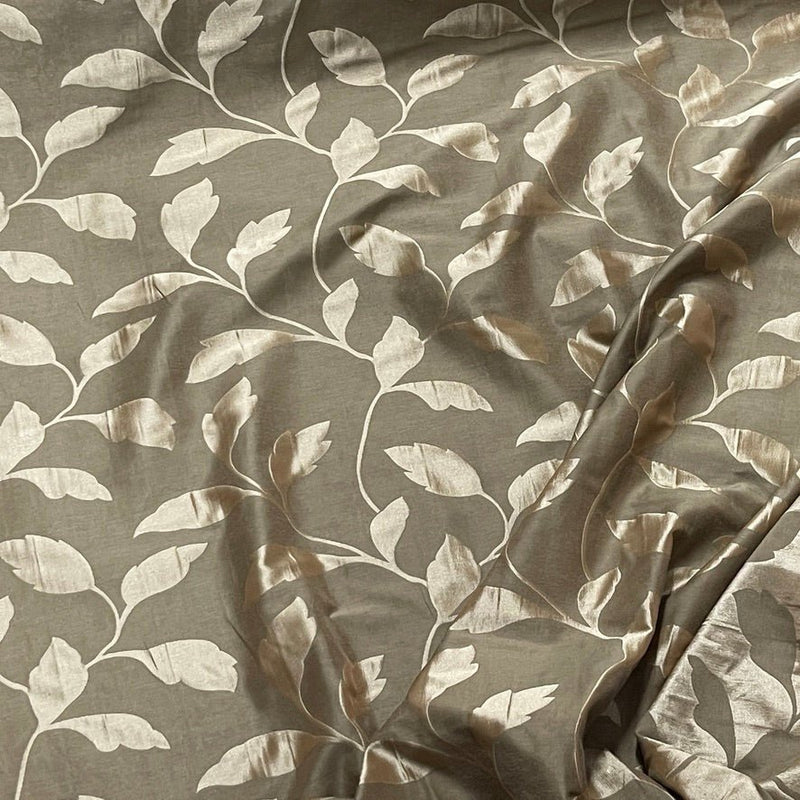 Caramel Felix Leaves Floral Curtain Brocade Fabric 140cm, Brown - Bull Ring Fabrics