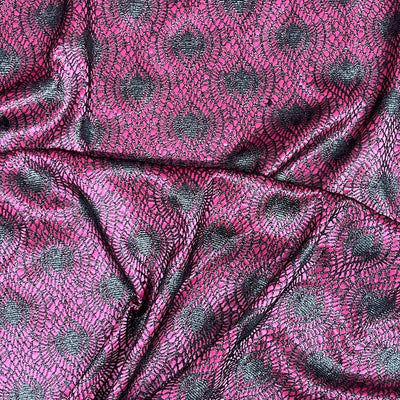 Cerise Pink Satin Fabric Black Lace Overlay Polka Dot Bonded Dress Material - Bull Ring Fabrics